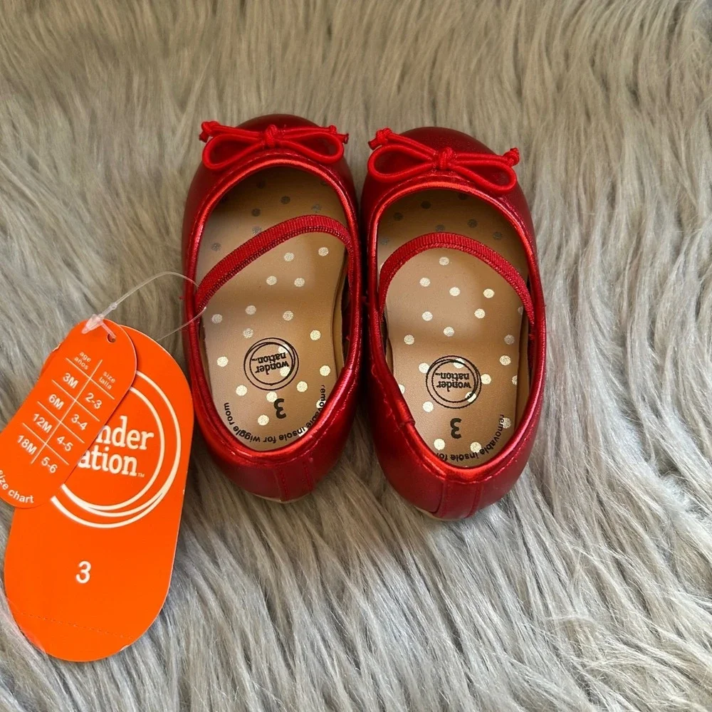 Wonder‎ Nation Bow Ballet Shoes Baby Girls Size 3 Red Mary Jane Slip On